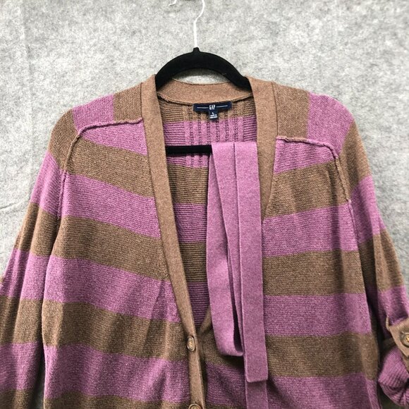 Gap Relaxed Cardigan Womens L Purple Brown Striped V-Neck Button Front Alpaca - Picture 3 of 9